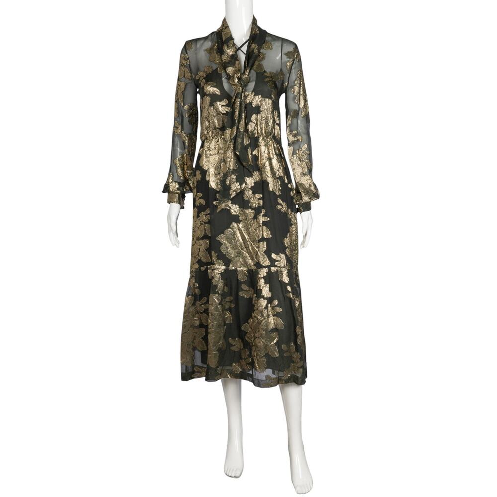SAINT LAURENT Green Silk Midi Dress Size M